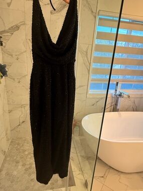 Oh Polly Black Embellished Evening Dress